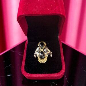 VTG Sterling Silver - CAROLYN POLLACK Onyx Teardrop Split Ring Size 6.25 - 8g